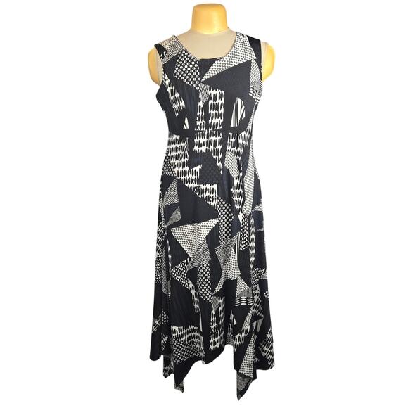 MT Collection Womens XXL Midi Dress Stretch Handkerchief Hem Geometric Artsy - Picture 1 of 13